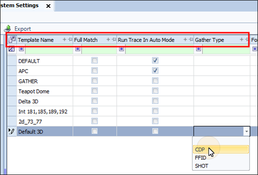 Select template settings