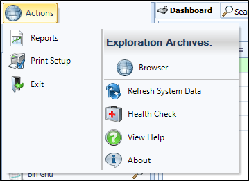 The Actions Menu in Exploration Archives
